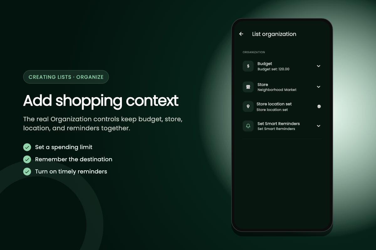 Budget and store configuration panel